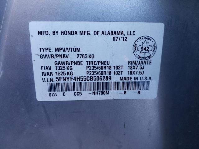 Photo 14 from auction – 2012 HONDA PILOT EXL with VIN 5FNYF4H55CB506289