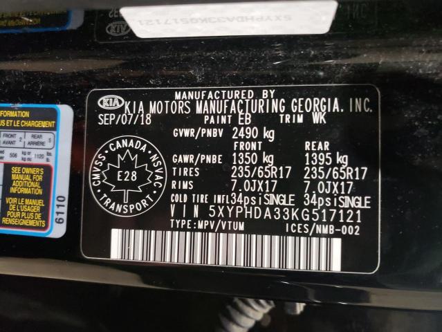 Photo 14 from auction – 2019 KIA SORENTO EX with VIN 5XYPHDA33KG517121