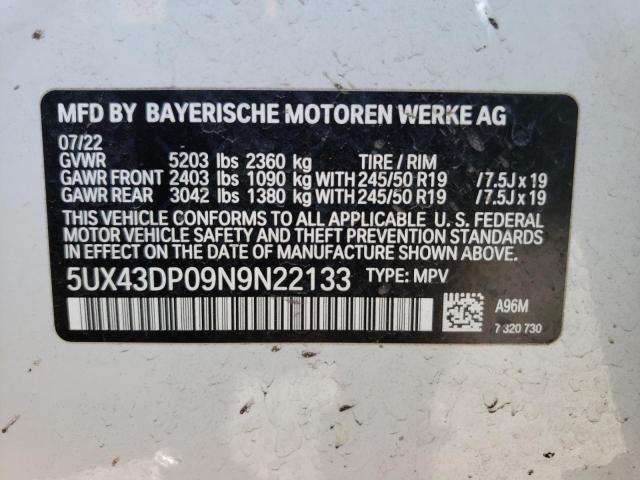 Photo 14 from auction – 2022 BMW X3 SDRIVE3 with VIN 5UX43DP09N9N22133