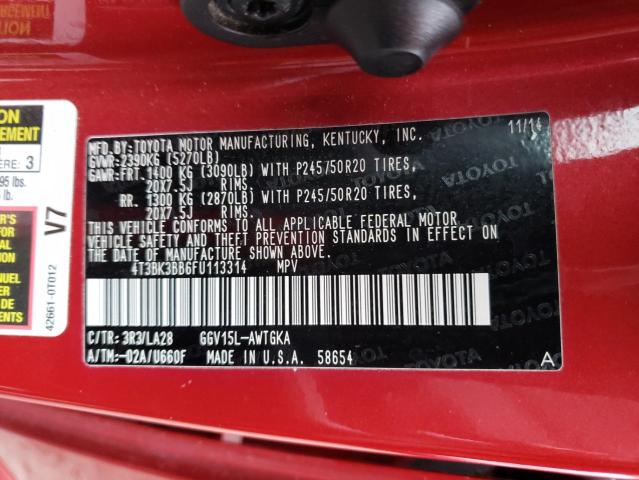 Photo 14 from auction – 2015 TOYOTA VENZA LE with VIN 4T3BK3BB6FU113314