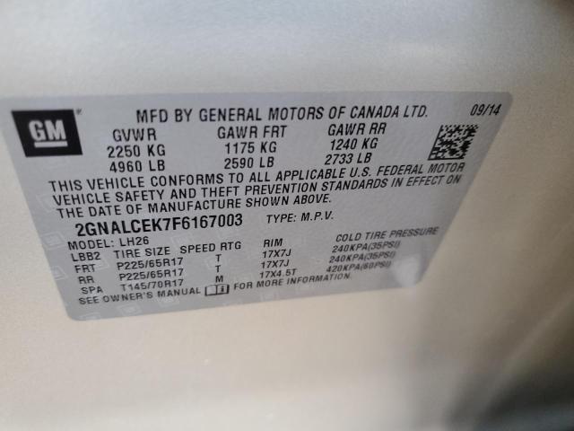 Photo 14 from auction – 2015 CHEVROLET EQUINOX LT with VIN 2GNALCEK7F6167003