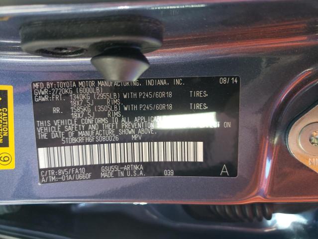 Photo 14 from auction – 2015 TOYOTA HIGHLANDER with VIN 5TDBKRFH6FS080026