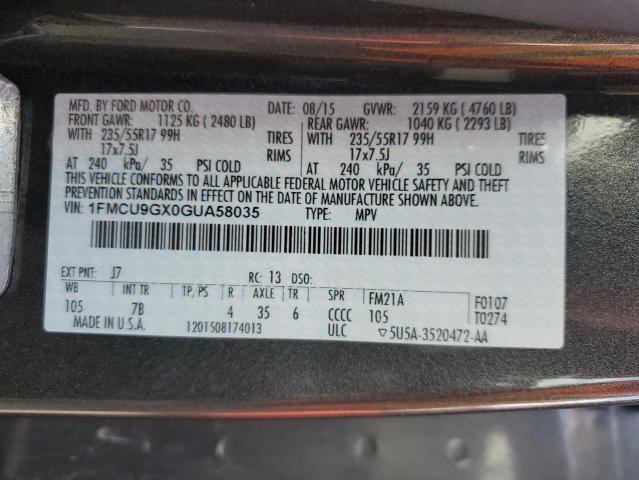 Photo 14 from auction – 2016 FORD ESCAPE SE with VIN 1FMCU9GX0GUA58035