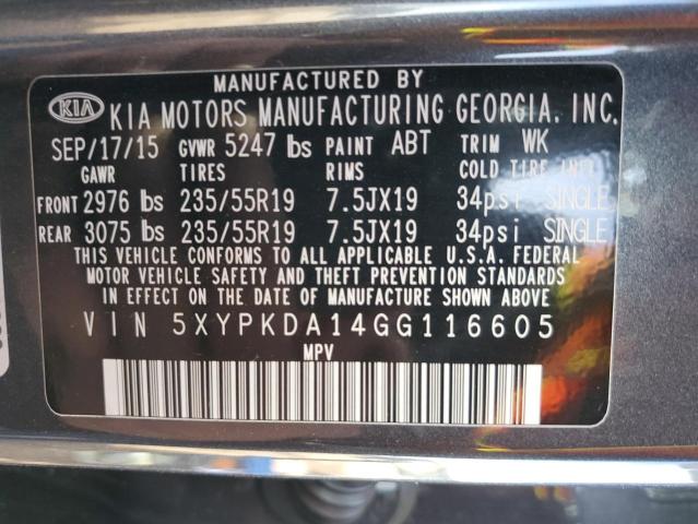 Photo 14 from auction – 2016 KIA SORENTO SX with VIN 5XYPKDA14GG116605