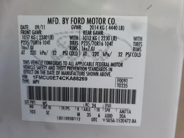 Zdjęcie 14 z aukcji – 2012 FORD ESCAPE LIM z VIN 1FMCU0E74CKA88269