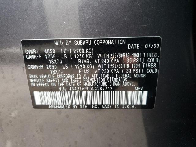 Photo 14 from auction – 2022 SUBARU OUTBACK TO with VIN 4S4BTAPC9N3267712
