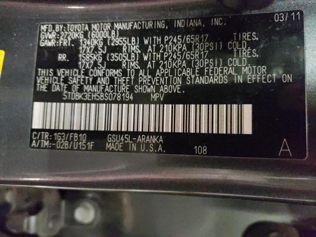 Photo 14 from auction – 2011 TOYOTA HIGHLANDER with VIN 5TDBK3EH5BS078194