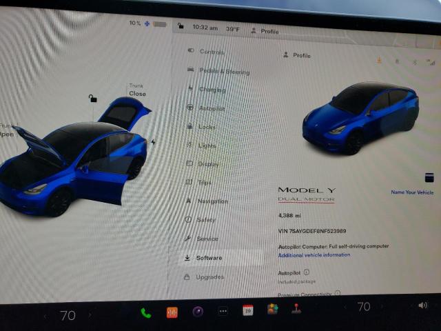 Photo 9 from auction – 2022 TESLA MODEL Y with VIN 7SAYGDEF8NF523989