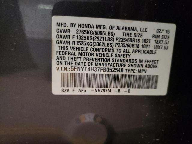 Photo 14 from auction – 2015 HONDA PILOT SE with VIN 5FNYF4H37FB052548