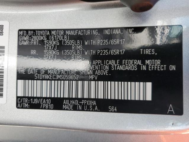 Photo 14 from auction – 2021 TOYOTA SIENNA XLE with VIN 5TDYRKEC3MS059652