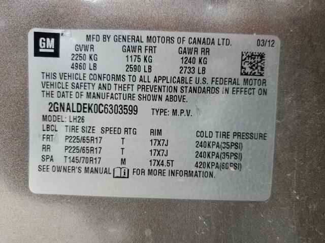 Photo 14 from auction – 2012 CHEVROLET EQUINOX LT with VIN 2GNALDEK0C6303599