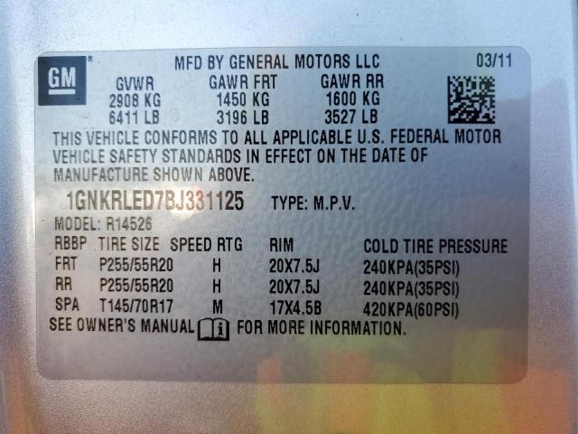 Photo 14 from auction – 2011 CHEVROLET TRAVERSE L with VIN 1GNKRLED7BJ331125