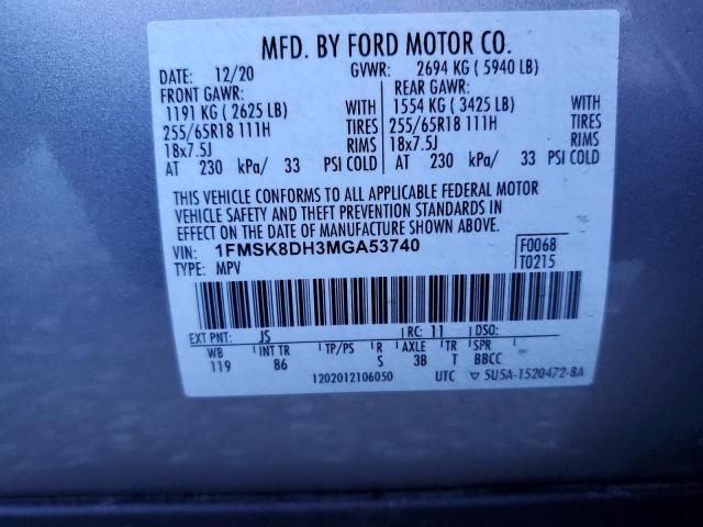 Photo 14 from auction – 2021 FORD EXPLORER X with VIN 1FMSK8DH3MGA53740