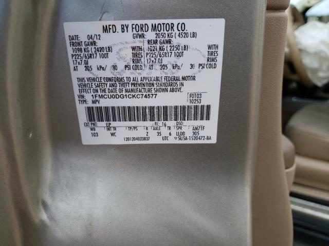 Photo 14 from auction – 2012 FORD ESCAPE XLT with VIN 1FMCU0DG1CKC74577