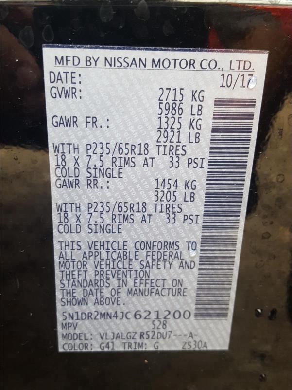 Photo 10 from auction – 2018 NISSAN PATHFINDER with VIN 5N1DR2MN4JC621200