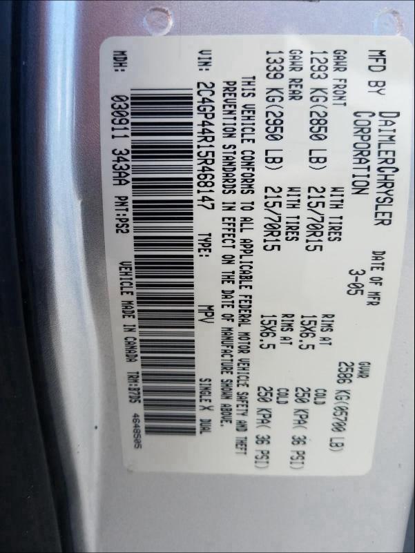 Photo 10 from auction – 2005 CHRYSLER TOWN & COU with VIN 2C4GP44R15R468147