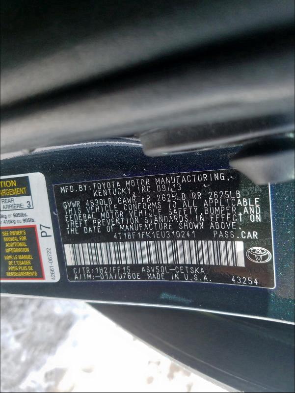 Photo 10 from auction – 2014 TOYOTA CAMRY L with VIN 4T1BF1FK1EU310241