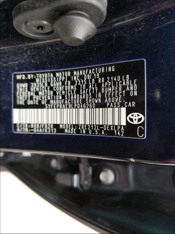 Photo 10 from auction – 2020 TOYOTA COROLLA LE with VIN 5YFEPRAE9LP046260