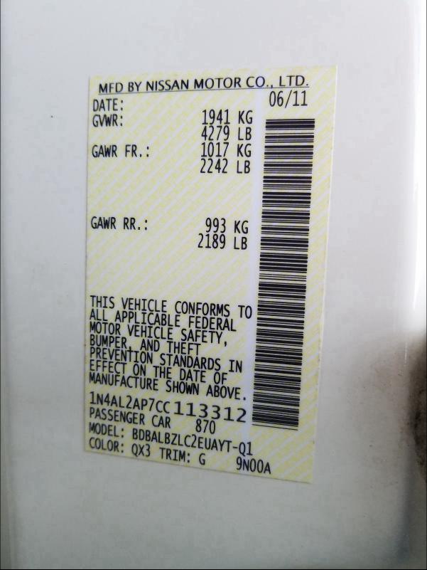 Photo 10 from auction – 2012 NISSAN ALTIMA BAS with VIN 1N4AL2AP7CC113312