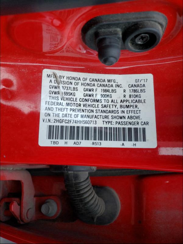 Photo 10 from auction – 2017 HONDA CIVIC EX with VIN 2HGFC2F74HH560713