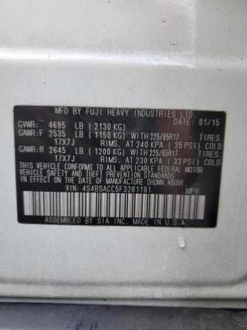 Photo 14 from auction – 2015 SUBARU OUTBACK 2. with VIN 4S4BSACC5F3281181