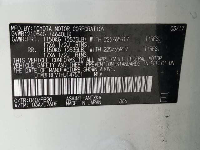 Photo 14 from auction – 2017 TOYOTA RAV4 LE with VIN JTMBFREV1HJ147501