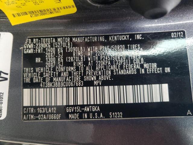 Photo 14 from auction – 2012 TOYOTA VENZA LE with VIN 4T3BK3BB9CU067683
