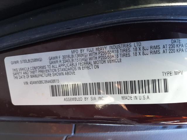 Photo 10 from auction – 2006 SUBARU B9 TRIBECA with VIN 4S4WX86C064408615