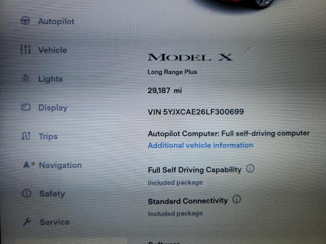 Photo 9 from auction – 2020 TESLA MODEL X with VIN 5YJXCAE26LF300699