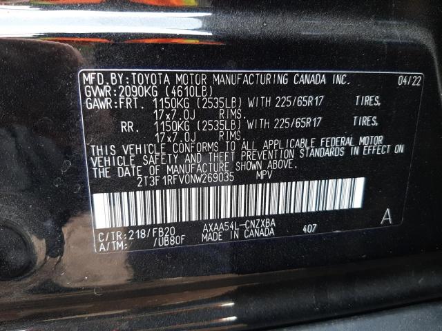Photo 14 from auction – 2022 TOYOTA RAV4 LE with VIN 2T3F1RFV0NW269035