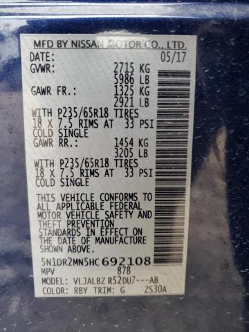 Photo 14 from auction – 2017 NISSAN PATHFINDER with VIN 5N1DR2MN5HC692108