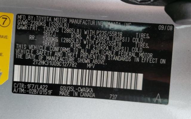 Photo 14 from auction – 2009 LEXUS RX 350 with VIN 2T2HK31U09C127782