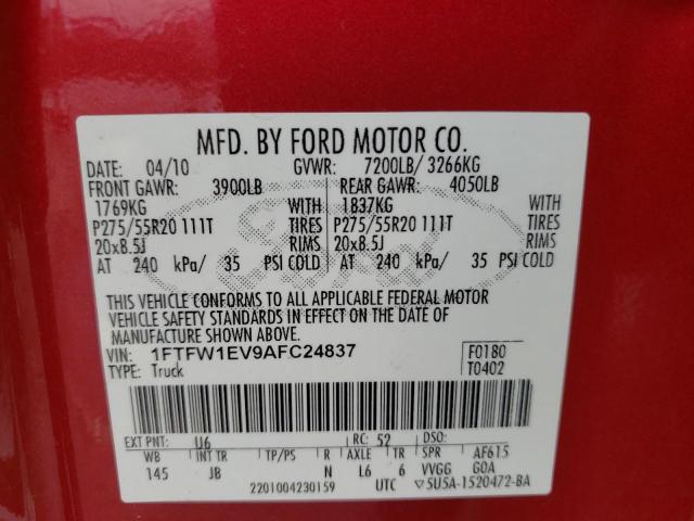 Photo 14 from auction – 2010 FORD F150 SUPER with VIN 1FTFW1EV9AFC24837