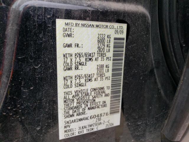 Photo 10 from auction – 2010 NISSAN PATHFINDER with VIN 5N1AR1NN4AC604876