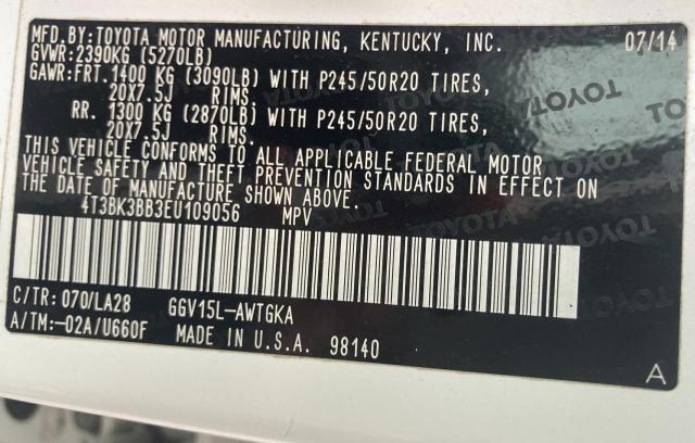 Photo 10 from auction – 2014 TOYOTA VENZA LE with VIN 4T3BK3BB3EU109056