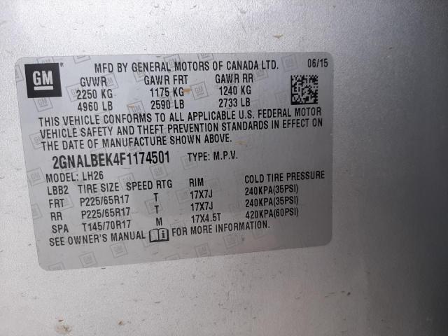 Photo 14 from auction – 2015 CHEVROLET EQUINOX LT with VIN 2GNALBEK4F1174501