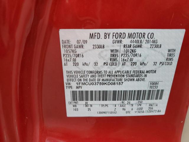 Photo 14 from auction – 2009 FORD ESCAPE XLT with VIN 1FMCU03759KD08157