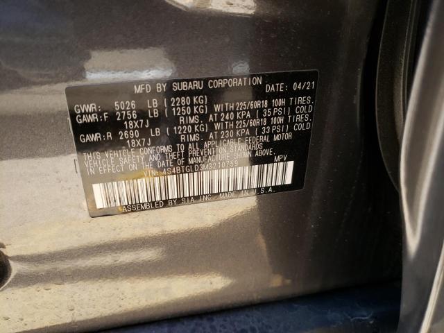 Photo 14 from auction – 2021 SUBARU OUTBACK ON with VIN 4S4BTGLD3M3210759