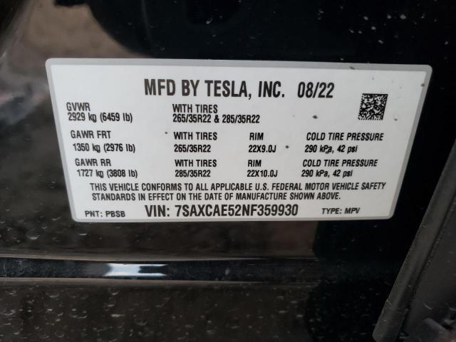 Photo 14 from auction – 2022 TESLA MODEL X with VIN 7SAXCAE52NF359930