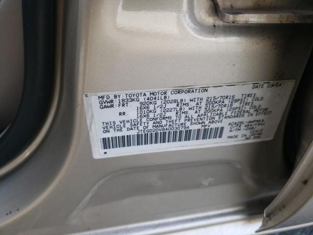 Photo 14 from auction – 2004 TOYOTA RAV4 with VIN JTEGD20V840030794