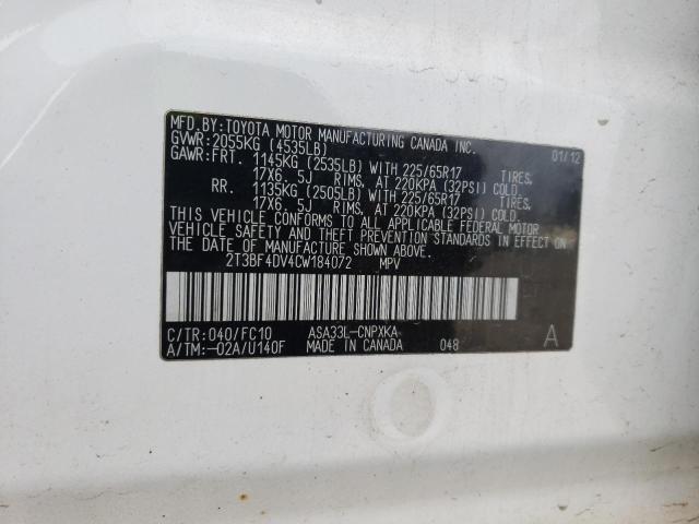 Photo 14 from auction – 2012 TOYOTA RAV4 with VIN 2T3BF4DV4CW184072