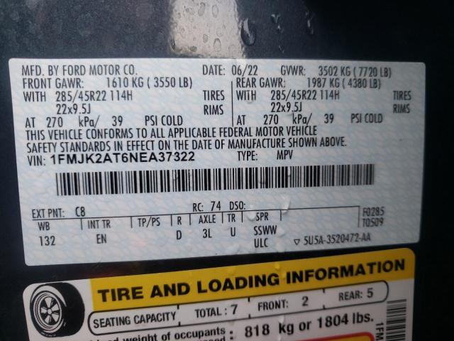 Photo 14 from auction – 2022 FORD EXPEDITION with VIN 1FMJK2AT6NEA37322