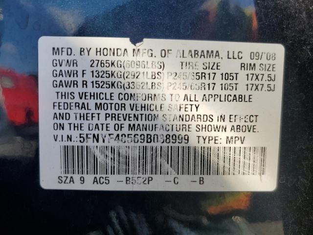 Photo 14 from auction – 2009 HONDA PILOT EXL with VIN 5FNYF48569B038999