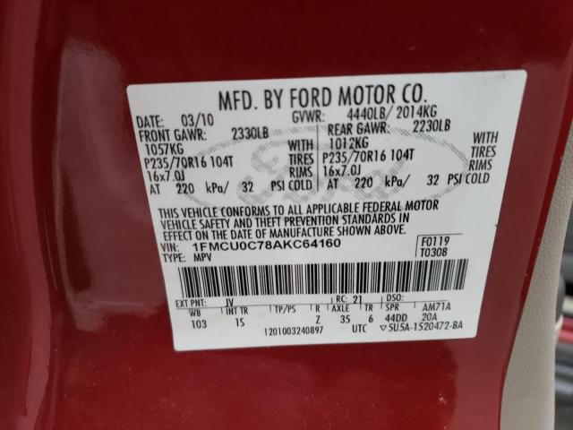 Photo 14 from auction – 2010 FORD ESCAPE XLS with VIN 1FMCU0C78AKC64160