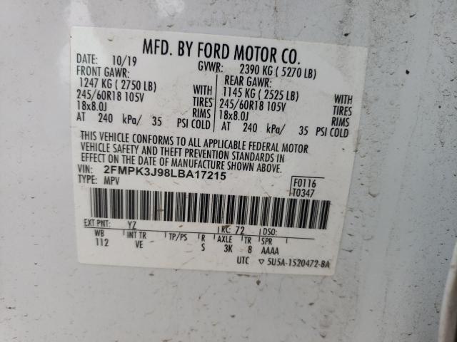 Photo 14 from auction – 2020 FORD EDGE SEL with VIN 2FMPK3J98LBA17215