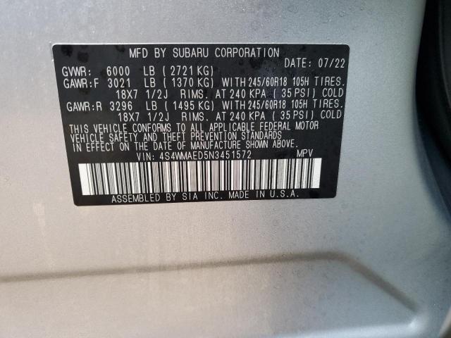 Photo 14 from auction – 2022 SUBARU ASCENT PRE with VIN 4S4WMAED5N3451572