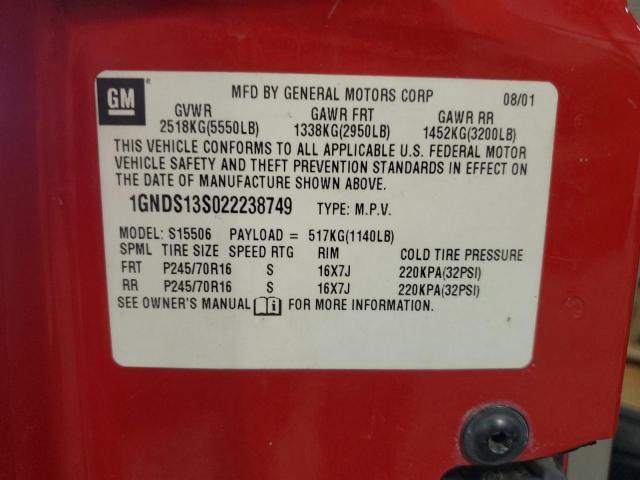 Photo 14 from auction – 2002 CHEVROLET TRAILBLAZE with VIN 1GNDS13S022238749