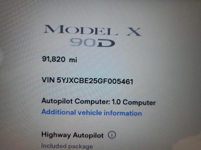 Photo 9 from auction – 2016 TESLA MODEL X with VIN 5YJXCBE25GF005461
