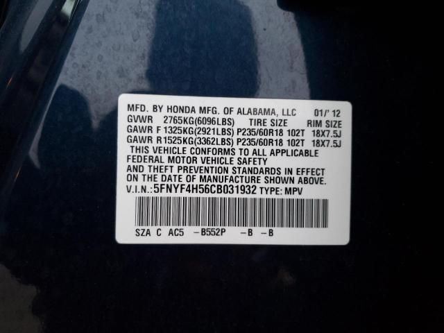 Photo 14 from auction – 2012 HONDA PILOT EXL with VIN 5FNYF4H56CB031932
