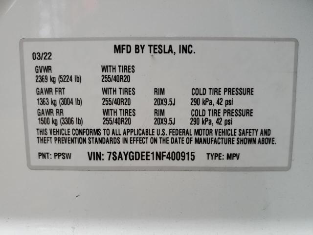 Photo 14 from auction – 2022 TESLA MODEL Y with VIN 7SAYGDEE1NF400915